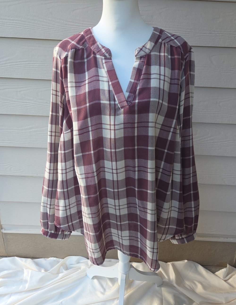 Torrid Harper Plaid Double Gauze Blouse 2X Burgundy White NWT